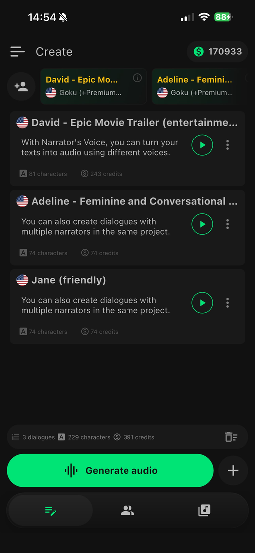 Dialogue with several narrators in one project